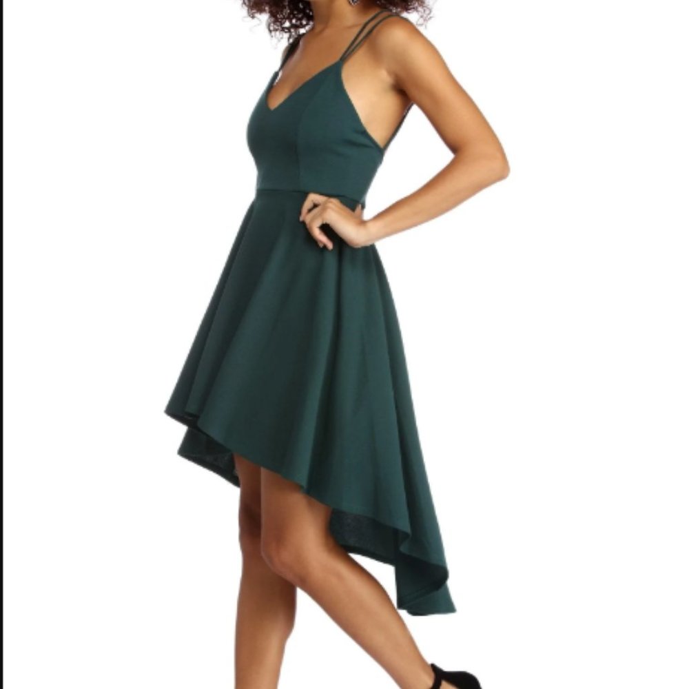 Hunter Green Cross  Back High Low Dress
